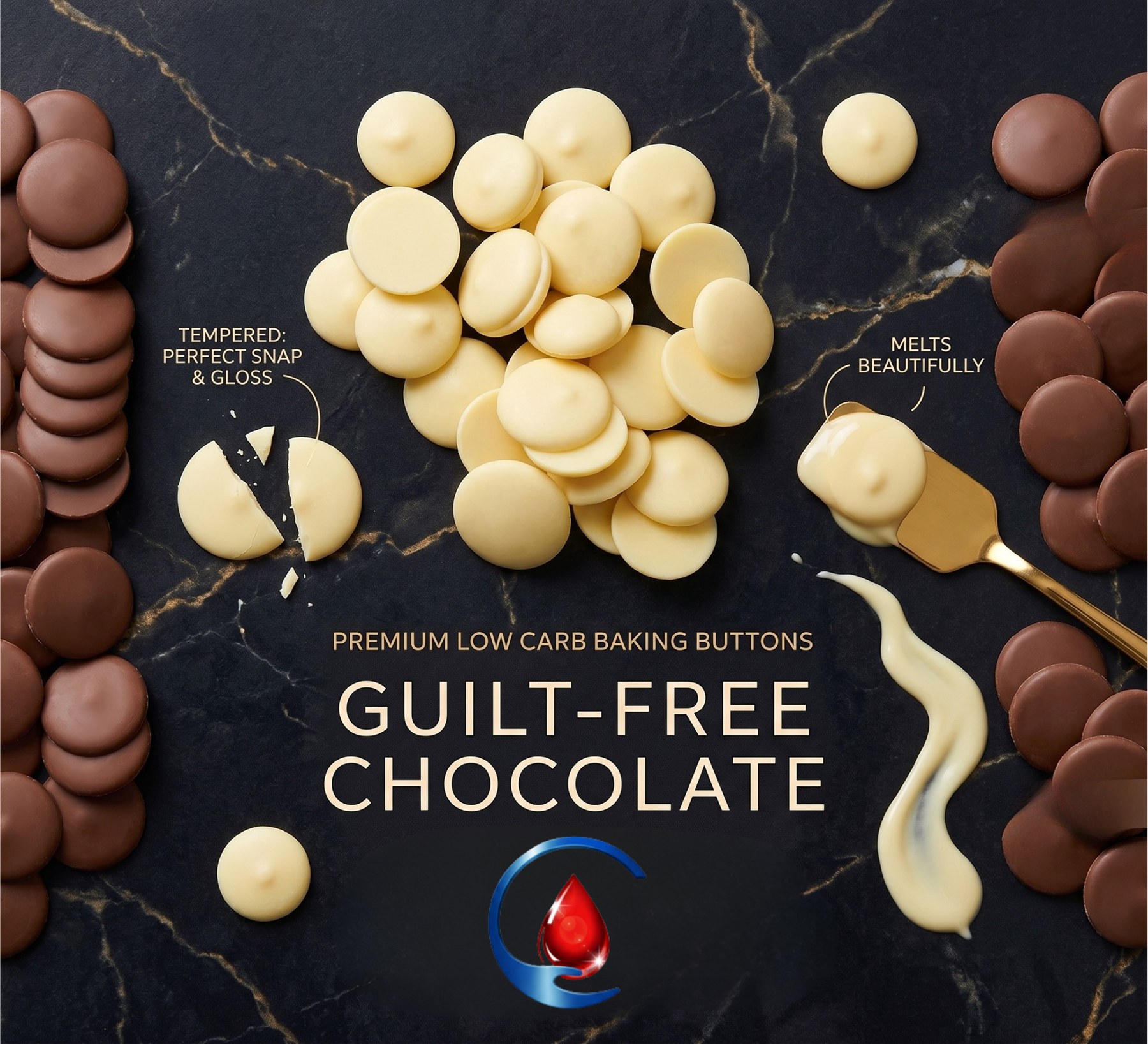 Tempered LOW CARB Baking Buttons/Chocolate Chips (Milk Chocolate)
